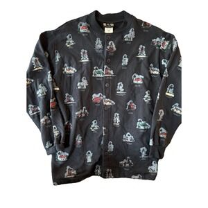 Art Unlimited Lighthouse Sweatshirt Button Up Sz L Vtg‎ USA Navy Cotton Blend